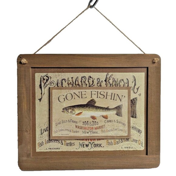 Prichard & Knoll Gone Fishin' Sign Chalkboard Plaque 10 x 8-in Fishing Sign NEW - Picture 1 of 8